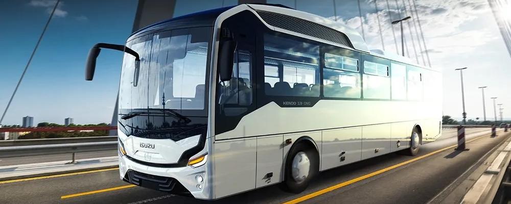 En naturgasdriven version av Anadolu Isuzus 13 meter långa Kendo-långfärdsbuss, varav en nu ska byggas om för att drivas med Cummins vätgasförbränningsmotor.
Foto: Anadolu Isuzu