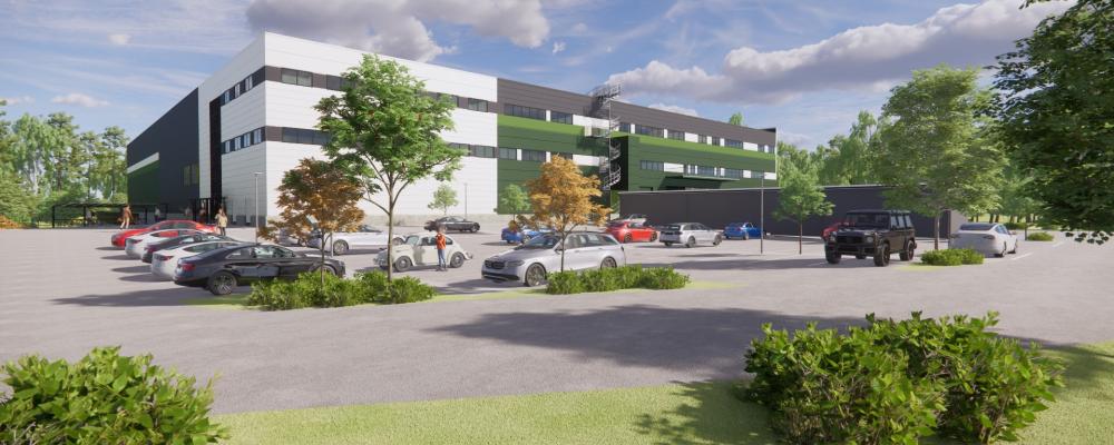 Logicenters firade stomresningen av DEXIS nya anläggning på Rykmentinportinkatu 3 i Tusby. Illustration: Logicenters.