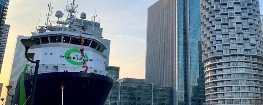 Fortescues ammoniakdrivna fartyg, vid kaj i Canary Wharf i London.
Foto: Andy Pierce/Tradewinds