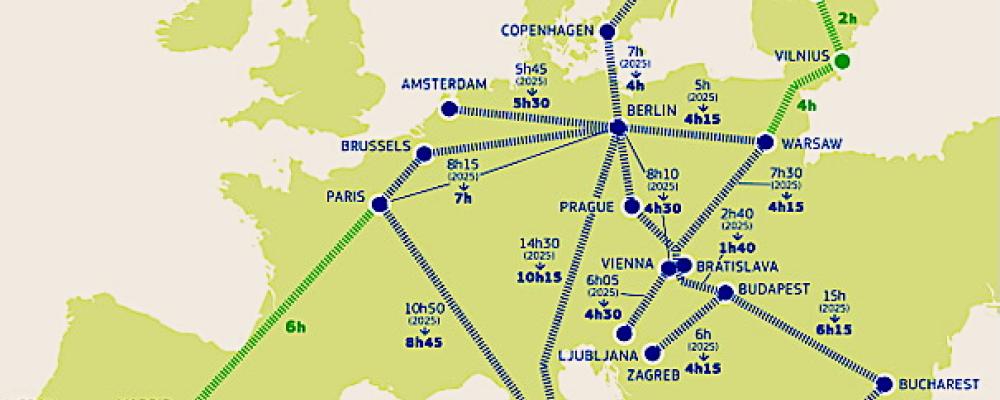EU:s nya plan ska halvera restiderna mellan flera europeiska storstäder till 2040. Karta: Europeiska Kommissionen.