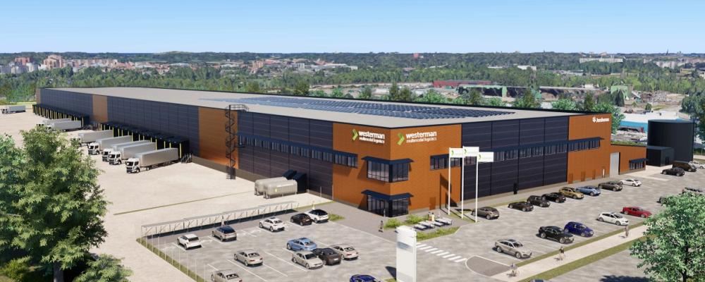 Lager- och logistikbyggnad planeras på Hacksta industriområde, söder om Bäckby i Västerås. Illustration: Pantektor AB