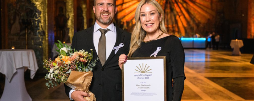 Johan Fahlén och Nina Thelins företag Stringo kom på tredje plats i Årets Företagare i Sverige 2025. Fotograf/Källa: Fotograf: Anders Ristenstrand