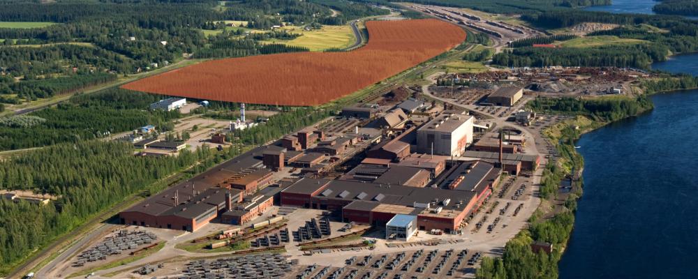 Imatra stad och det norska bolaget Norsk e-Fuel har ingått ett reservationsavtal om en tomt på sammanlagt cirka 20 hektar i Pelkolaområdet vid finsk-ryska gränsen, i omedelbar närhet av Ovakos stålverk. I avtalet ingår dessutom en option på ytterligare ett område av nästan motsvarande storlek. Foto: Imatra Stad