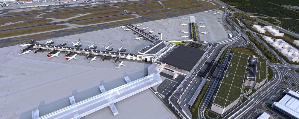 Frakfurtflygplatsens terminal 3. Illustration: arkitektbyrå Christoph Mäckler