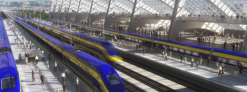 Konstnärs återgivning av en station för höghastighetståg i Kalifornien (AP Photo/California High-Speed Rail Authority, fil)