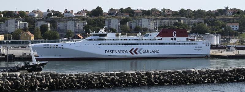 Fredrik Sandberg/TT: Gotlandsfärjan Gotlandia II vid kaj i Visby. Arkivbild.