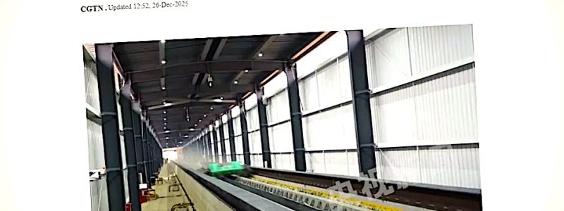 Accelerationstest. Ett kinesiskt maglevfordon nådde 700 km/h på en 400 meter lång testbana. Skärmbild från CGTN.