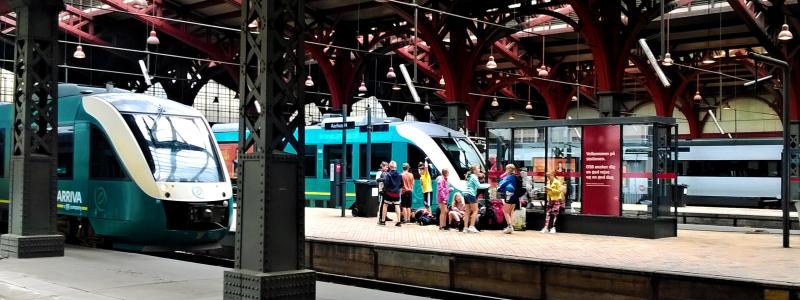 Århus centralstation (danska: Aarhus Hovedbanegård; även Aarhus H) är centralstationen i staden Århus på Jylland, Danmarks näst största stad. Den är en av de viktigaste knutpunkterna i regionen, och är med 8,3 miljoner passagerare/år den största järnvägsstationen utanför huvudstadsområdet. Foto: Wikipedia Common, kredit: Kenny Arne Lang Antonsen