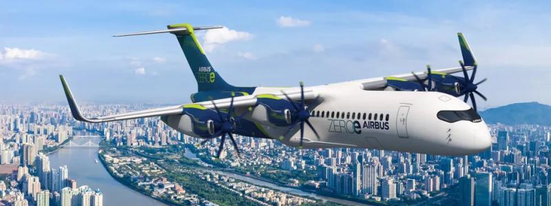 En datorgenererad modell av ett planerat bränslecellsflygplan. Bild: Airbus