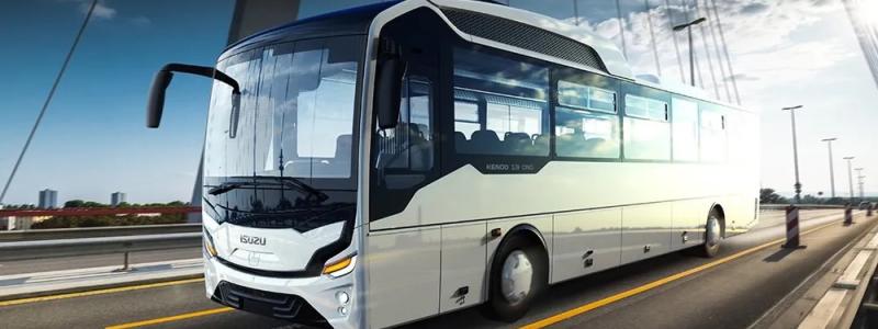 En naturgasdriven version av Anadolu Isuzus 13 meter långa Kendo-långfärdsbuss, varav en nu ska byggas om för att drivas med Cummins vätgasförbränningsmotor.
Foto: Anadolu Isuzu