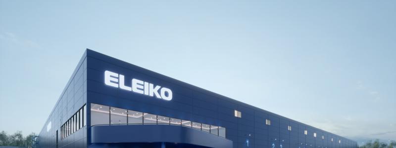 Eleikos nya logistikcentral väntas bli 18 500 kvadratmeter stor och ligger intill huvudkontoret i Kistinge. Investeringen ska säkra bolagets produktionskapacitet för framtida tillväxt. Fastigheten beräknas stå klar under tredje kvartalet 2022. Illustration: Eleiko.
