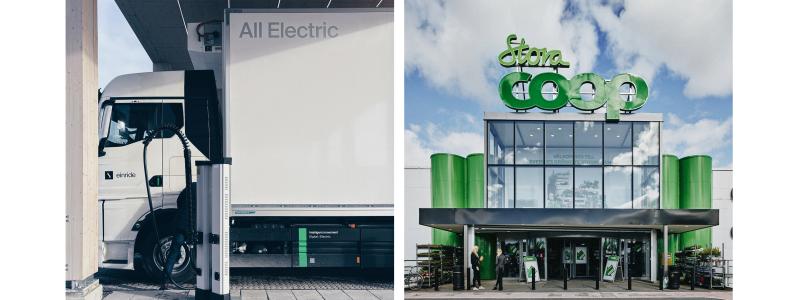 I samarbete med logistikföretaget Einride inför Coop en ny transportlösning som innebär att alla transporter mellan Coops centrallager i Eskilstuna och 23 Coop-butiker i regionen sker med eldrivna lastbilar.  Foto: Coop