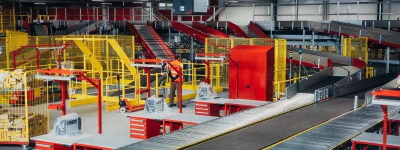 Logistikcentret hanterar internationella, europeiska och inhemska försändelser i en takt på upp till 6 500 per timme. Foto: DHL