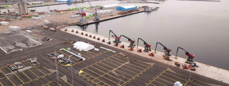 Efter år av planering, påbörjades byggnationerna i november 2021 och nu står den nya hamndelen redo. Foto: Hallands hamnar