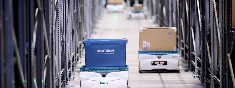 På LogiMAT-mässan i Stuttgart nyligen offentliggjorde franska robotikbolaget Exotec sitt nya program Skyfleet. Foto: Exotec