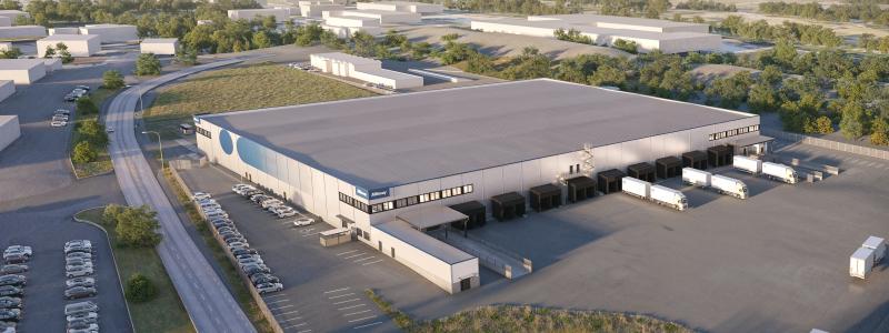 3D-visualisering av den nya logistikanläggningen i Norrköping. Foto: GBJ Bygg