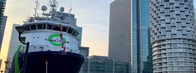 Fortescues ammoniakdrivna fartyg, vid kaj i Canary Wharf i London.
Foto: Andy Pierce/Tradewinds