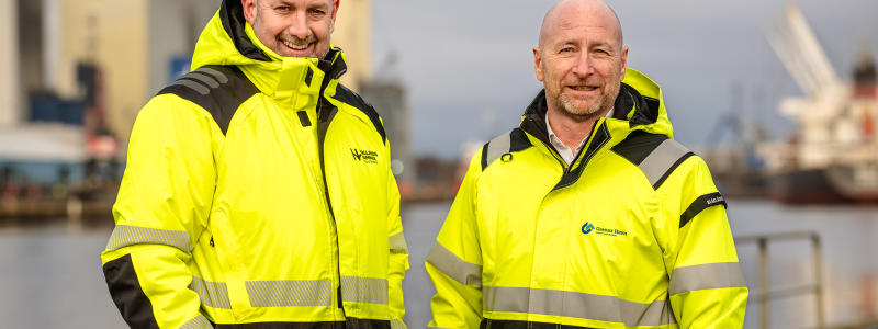 Carl-Henrik Hägg, VD Hallands Hamnar. och Henrik Carstensen, VD för Grenaa Havn. Foto: Hallands Hamnar