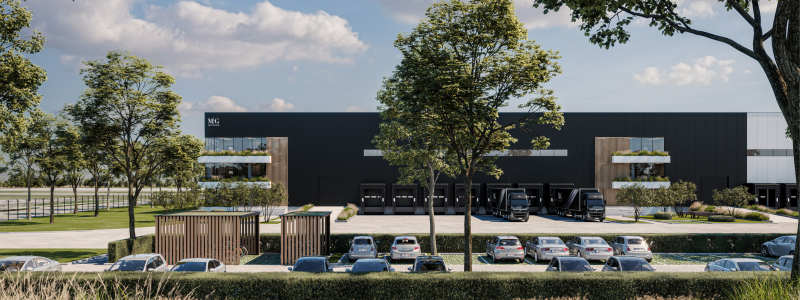 Illustrationen visar den nya lagerbyggnaden på Hacksta industriområde. Foto: MG Real Estate