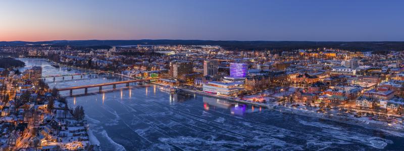 Drönarbild över Umeå. Foto: Umeå kommun