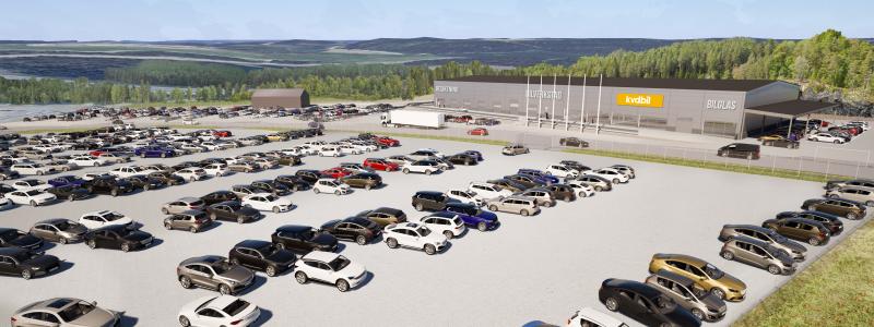 Den nya anläggningen omfattar cirka 3 000 kvadratmeter lokaler och totalt 37 000 kvadratmeter parkeringsyta, vilket innebär en fördubbling jämfört med nuvarande ytor i Åkersberga. Bild: KVD