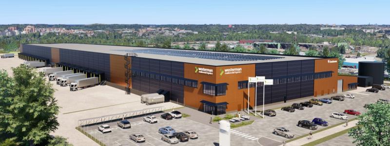 Lager- och logistikbyggnad planeras på Hacksta industriområde, söder om Bäckby i Västerås. Illustration: Pantektor AB