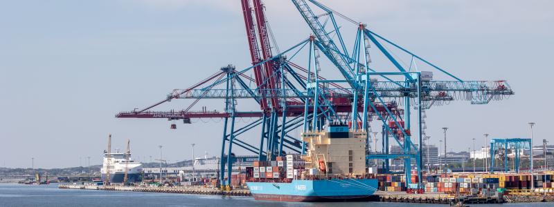 Laura Maersk under lördagens anlöp i Göteborgs Hamn. Nästa anhalt: Bremerhaven. Bild: Göteborgs Hamn AB.