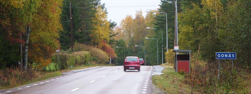 Ortsinfart till Gonäs i Ludvika, där två fastigheter nu tas i anspråk för logistikprojektet. Foto: Holger.Ellgaard/Wikimedia Commons / https://commons.wikimedia.org/wiki/File:Gon%C3%A4s_2013.jpg