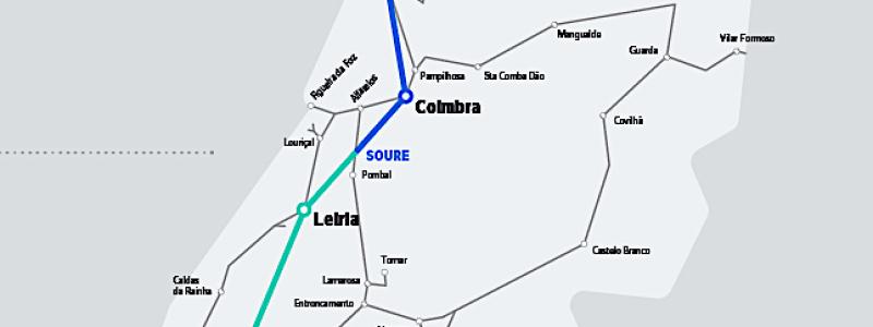 Projektet inbegriper ombyggnation av befintliga stationer längs sträckan mellan Lissabon och Porto för att anpassa stationerna till höghastighetståg, samt införandet av nya tjänster för resenärerna. Karta; Infraestruturas de Portugal (IP)