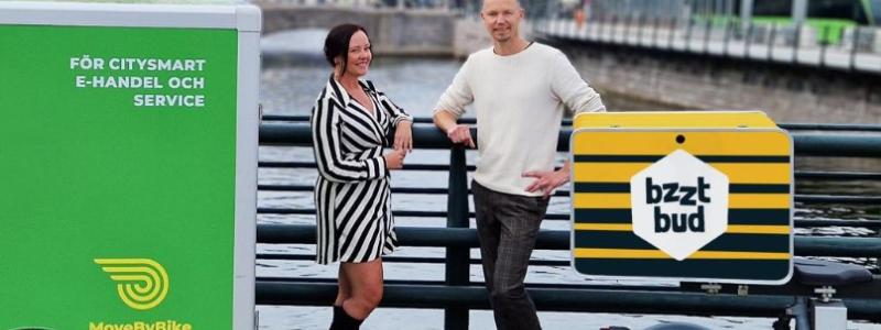 Vd för MoveByBike, Lisette Hallström, och Sven Wolf, vd för Bzzt. Foto: MoveByBike/Arkivbild