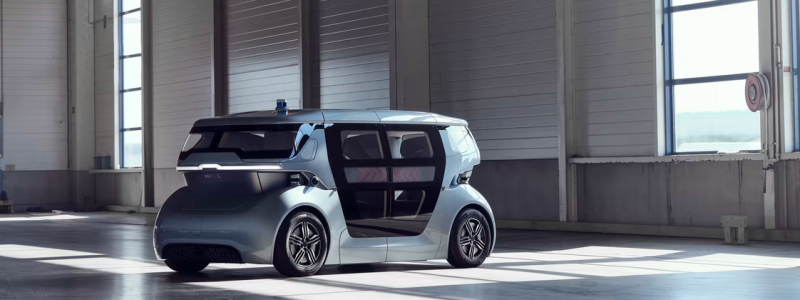 Nevs visar sin första prototyp av den nya autonoma bilen Sango som är deras mobilitetslösning för delade resor. Foto: Newv