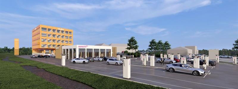 Laddningsstationen kommer initialt att utrustas med 16 snabbladdare för att byggas ut till full drift inom några år. Foto: Nivika