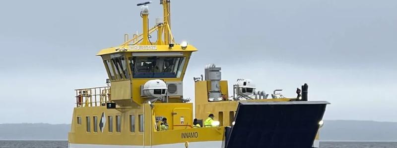 Det nästan 30 meter långa Innamo trafikerar mellan Nagus kyrkby, ön Innamo, Ahvensaari och flera andra öar. FOTO: HL Metal