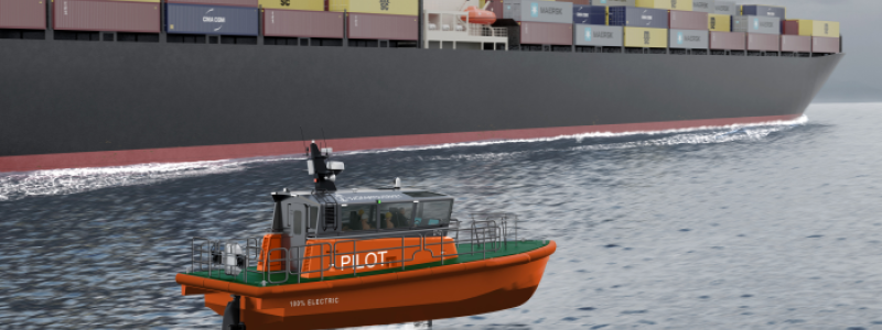 Den nya lotsbåten har helelektrisk drivlina och bärplansteknik och byggs i kompositmaterial. Fotograf/Källa: Artemis Technologies