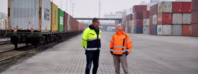 Danias vd Mikael Andersson och Anders Paulsson från hamnen har arbetat i nära samarbete för att etablera det nya transportnätverket på räls. Foto: Helsingborgs Hamn