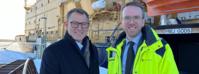 Erik Eklund, generaldirektör för Sjöfartsverket och Infrastruktur- och bostadsminister Andreas Carlson. Fotograf/Källa: Sjöfartsverket