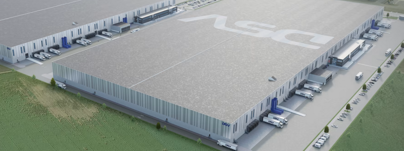 Två nya lagerbyggnader som planeras byggas i anslutning till DSVs logistikcenter i Landskrona. Bild: DSV