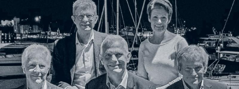 Övre raden: Terje Hundere och Elisabeth Nagy. Nedre: Mattias Sonnenfeld, Vidar Låte och Jan Söderberg. Foto: Söderbergföretagen