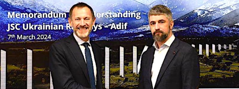 Spaniens ansvarige för järnvägsinfrastruktur Adif kommer att utveckla ett pilotprojekt som använder teknik för ett automatiskt system för att ändra hjulaxelbredden på godstågsvagnar för olika spårvidder vid gränsövergångar. Ett motsvarande avtal undertecknades mellan Ukrainska Järnvägar och Adif. Foto: Adif