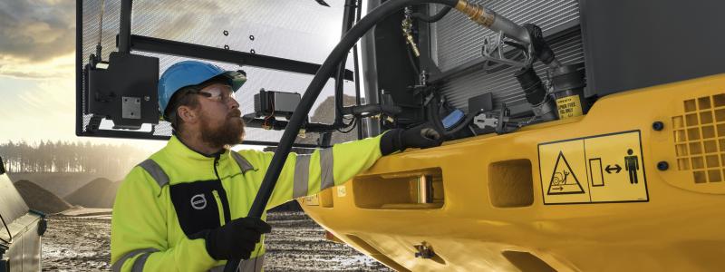 Förnybart i tanken i kundsålda Volvo-maskiner från Swecon. Foto: Swecon
