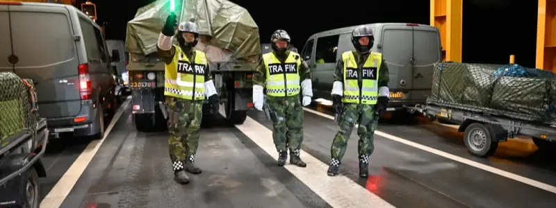 Fordon dirigeras till rätt plats på vägfärjan. Foto: Eric Hallberg, Försvarsmakten