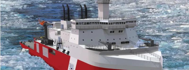 Tung isbrytare. Isbrytarna i Polar Security Cutter-klassen ska bli de första tunga isbrytare som byggs i USA på nästan 50 år. Budgeten och tidplanen för det första fartyget har dock spårat ur kraftigt. Illustration av ett fartyg i Polar Security Cutter-klassen. Bild: U.S. Coast Guard.