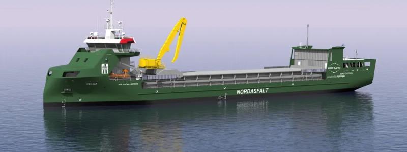 En illustration av hur det nya fartyg som beställts av Nordasfalt kommer att se ut.
Foto: Møre Sjø