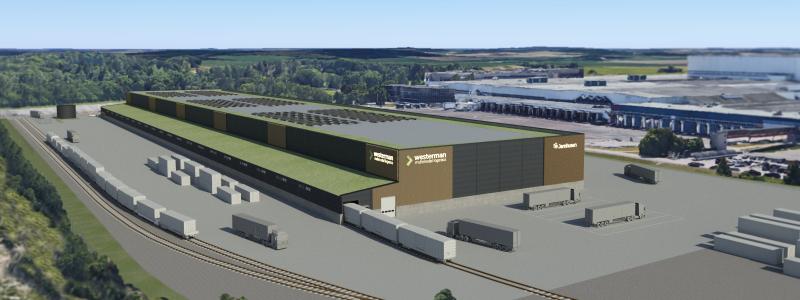 Den nya terminalen blir en central del av Westermans gröna transportkorridor som knyter samman Västerås med terminaler i Malmö och på kontinenten.  Visionsbild: Jernhusen