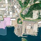 Rosa samt blå markering visar de områden som förvärvas av Göteborgs Hamn. Foto: Göteborgs Hamn