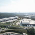 Visionsbild över Halvorsäng logistikpark som är under uppbyggnad ett stenkast från Göteborgs Hamn. Den första hyresgästen flyttar in under 2026. Bild: Castellum/Göteborgs Hamn AB