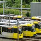 Manchester Metrolink depå med ett antal spårvagnar. Foto: Wikipedia Commons Lic, kredit: Peter McDermott