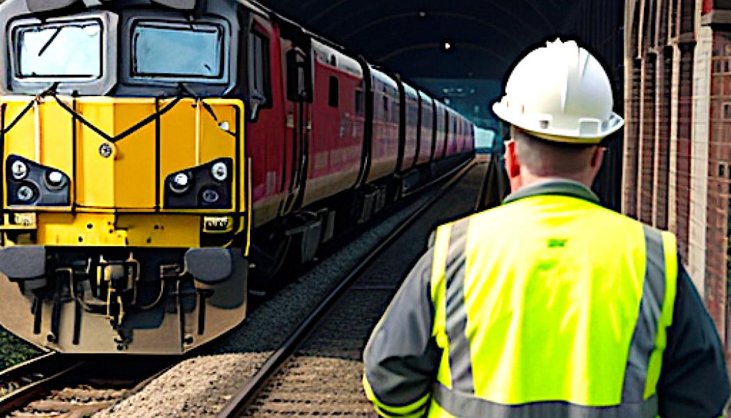 Network Rails arbetare kontrollerar en järnvägssträcka i Storbritannien. Källa: Network Rail