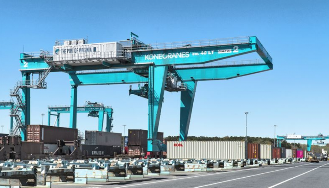  Port of Virginias har sju fjärrstyrda spårbundna Konecranes-portalkranar. Foto: Konecranes