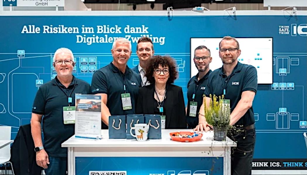ICS:s team på mässan i Berlin: Andreas Langer, Stefan Zorn, Patric Birr, Yasmin Lenth, Martin Krabbe och Thomas Stellmach. Foto: ICS